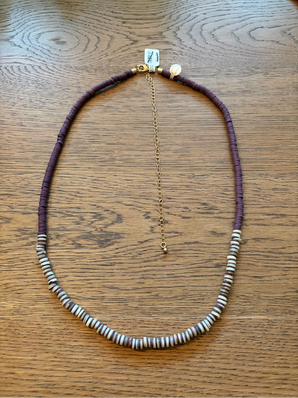 Free People Beaded Disc Necklace in Reddish Brown and Cream